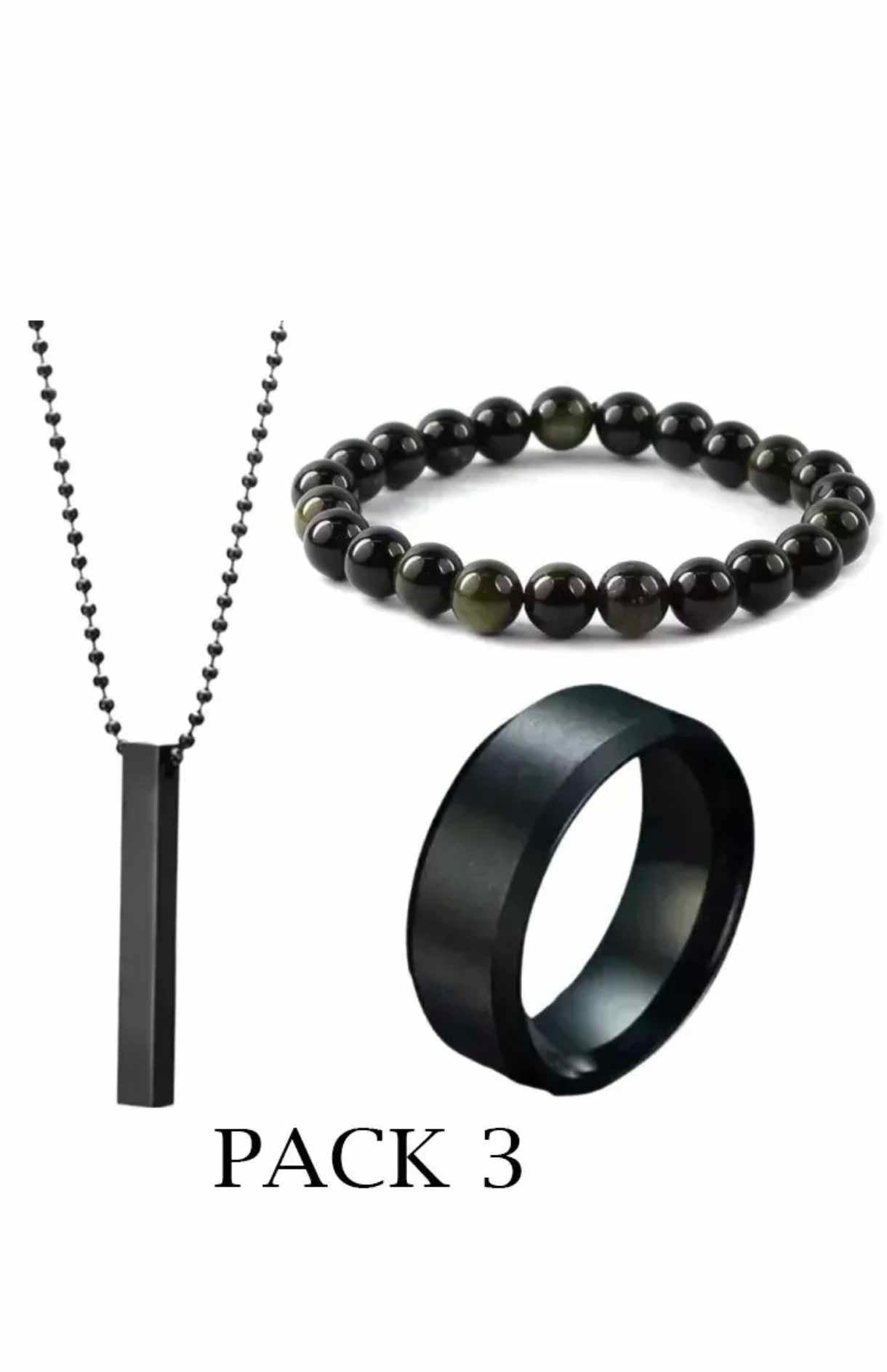 Pack Of 3 Vertical Bar Boy's Pendant, Ring And Bracelet Set