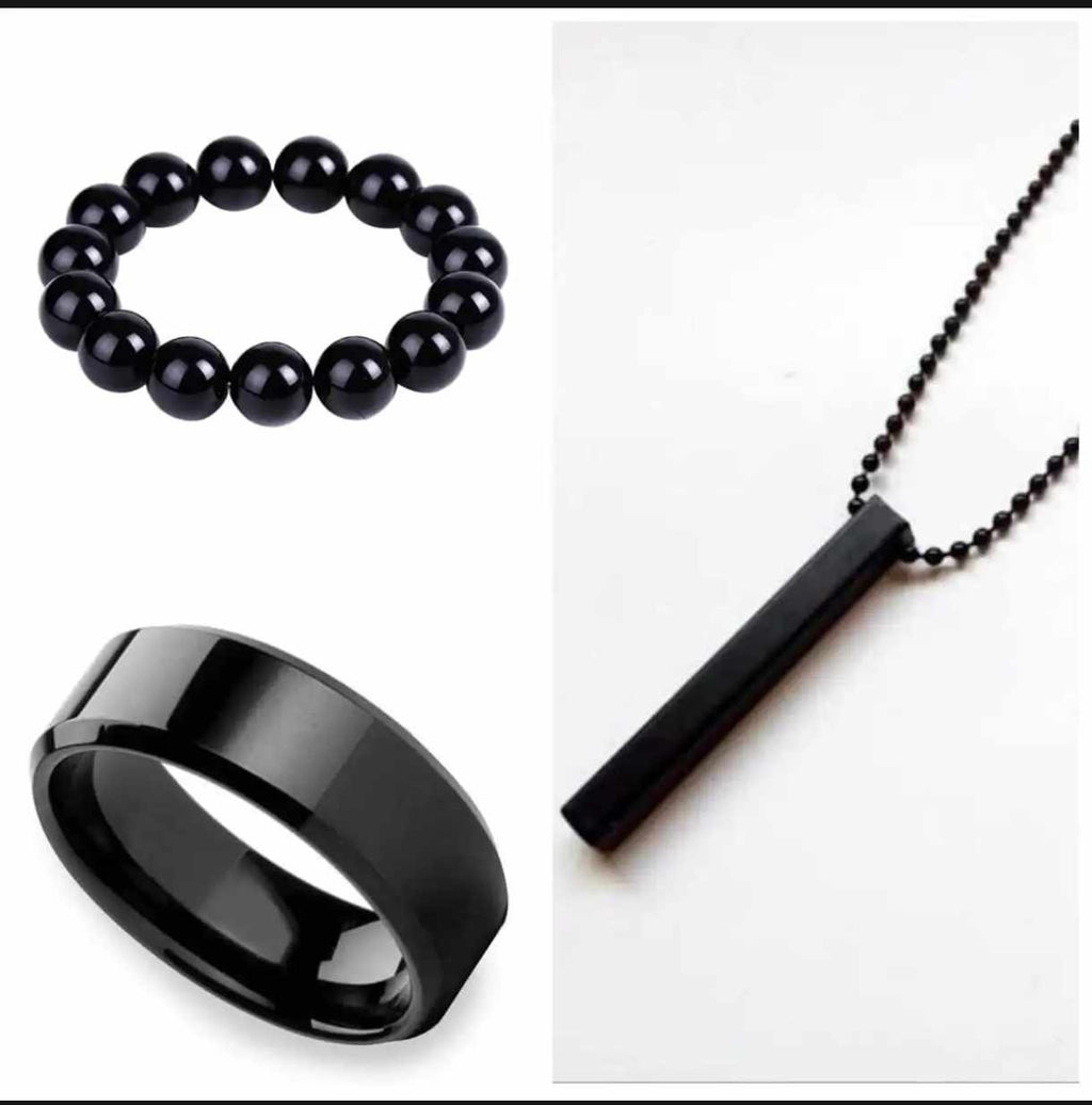 Pack Of 3 Vertical Bar Boy's Pendant, Ring And Bracelet Set