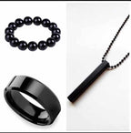 Pack Of 3 Vertical Bar Boy's Pendant, Ring And Bracelet Set