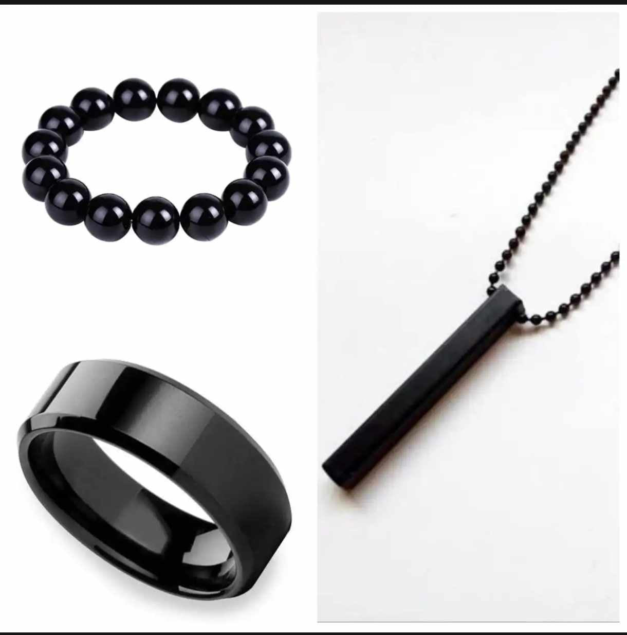 Pack Of 3 Vertical Bar Boy's Pendant, Ring And Bracelet Set