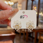 Flower Pearl Korean Earrings- Golden