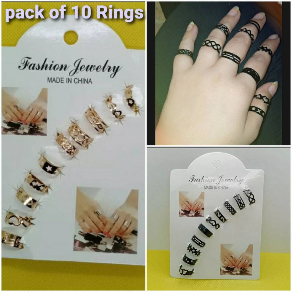 10 Pcs Adjustable Alloy Rings Set for Women & Girls