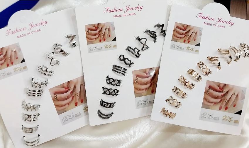 10 Pcs Adjustable Alloy Rings Set for Women & Girls