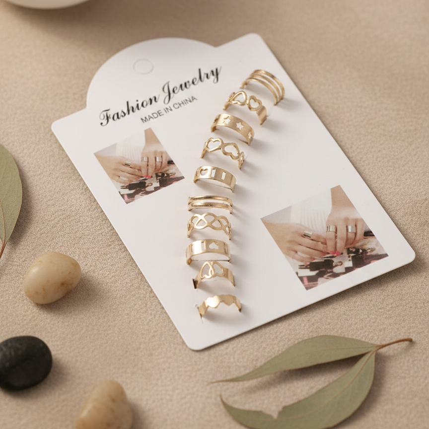 10 Pcs Adjustable Alloy Rings Set for Women & Girls
