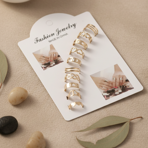 10 Pcs Adjustable Alloy Rings Set for Women & Girls