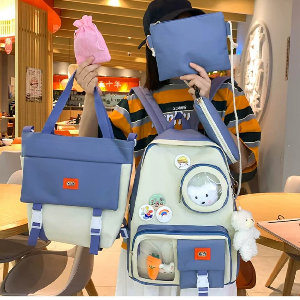5 Set Backpack For Teenager Girl Waterproof High Capacity School Bags