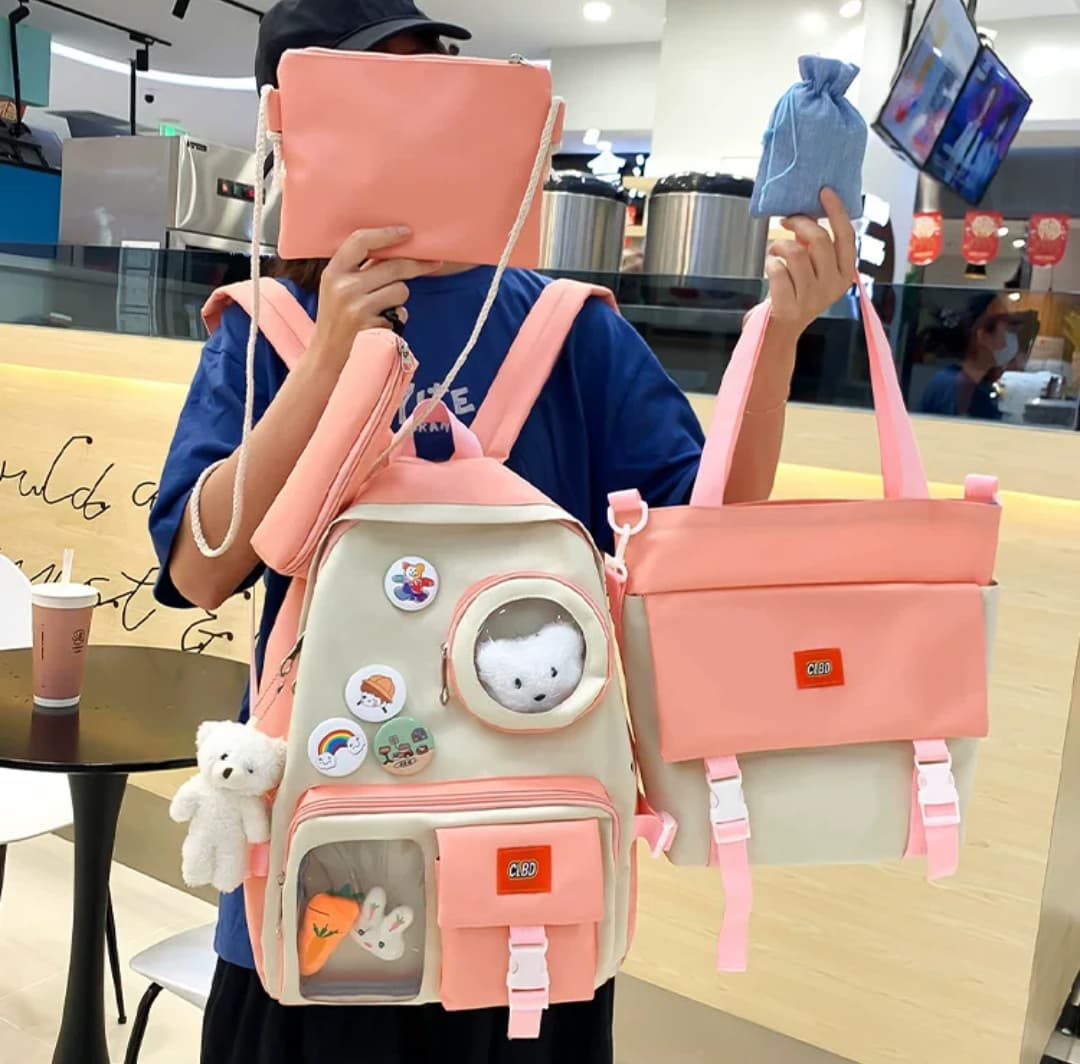 5 Set Backpack For Teenager Girl Waterproof High Capacity School Bags