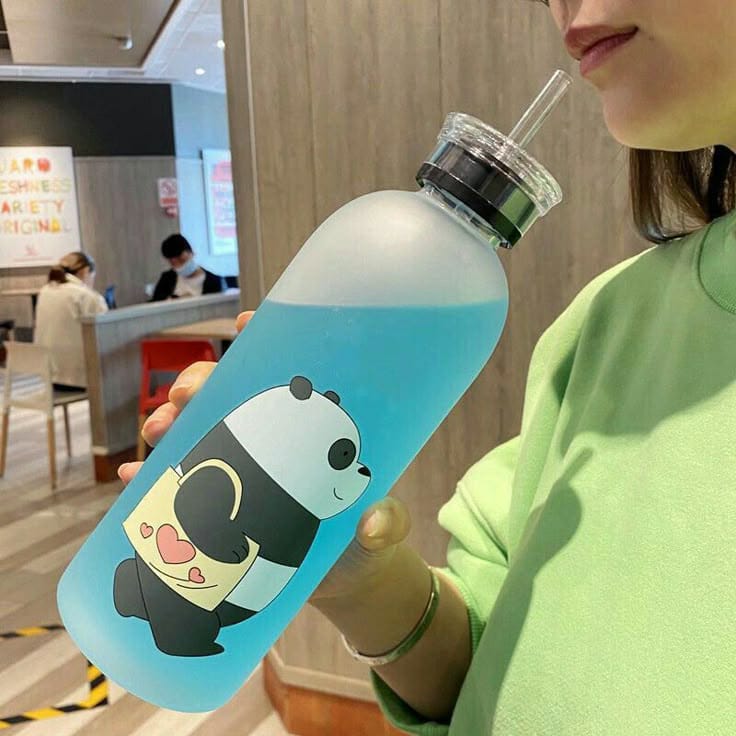 We Bare Bears Panda Water Bottle 1000ml - For School, Gym, Travel, And Outdoor Activities
