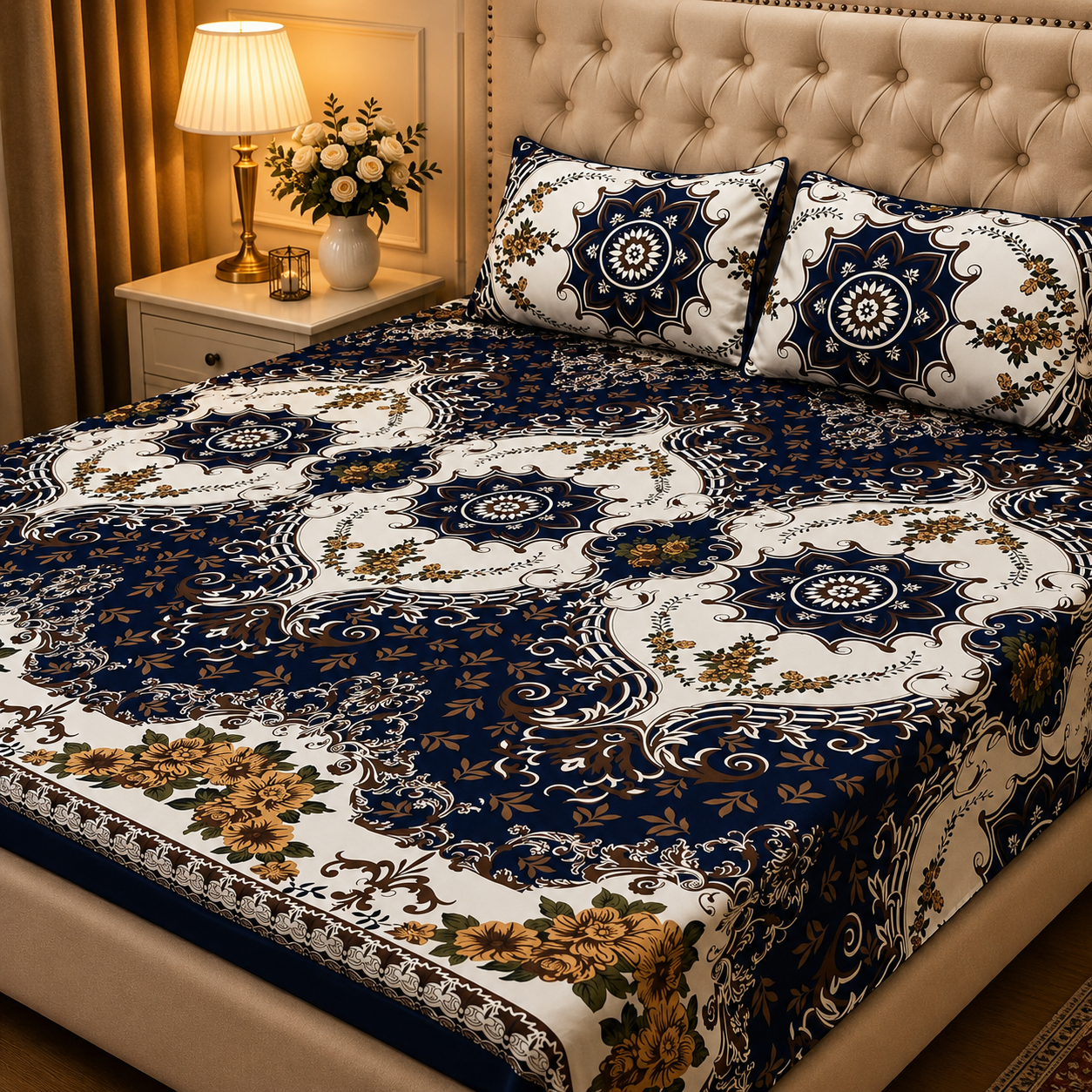 3D Crystal Cotton 3 Piece Bedsheet Set
