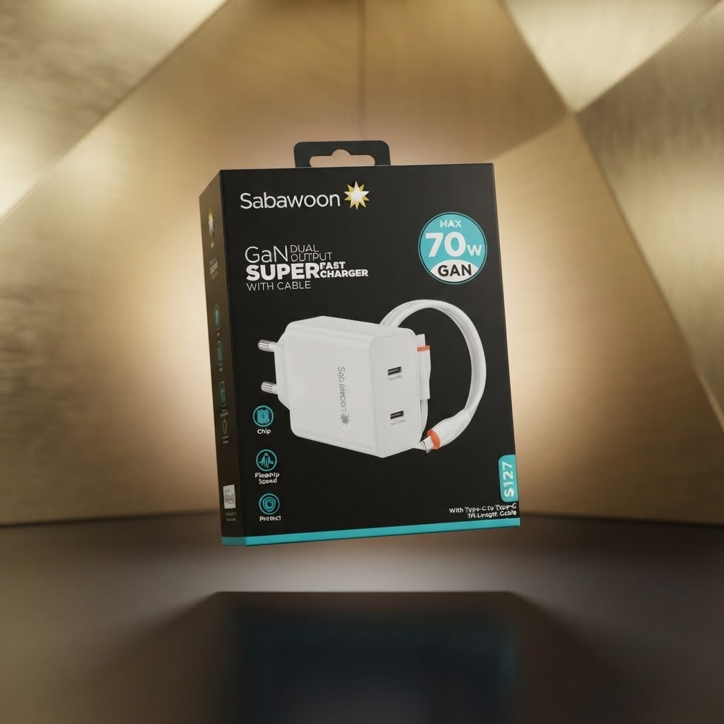 Sabawoon S127 GaN 70W Super Fast Charger With High Speed Charging Support And Durable Build For Smartphones