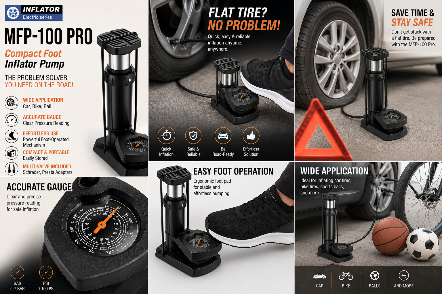 MFP-100 PRO Compact Foot Inflator Pump