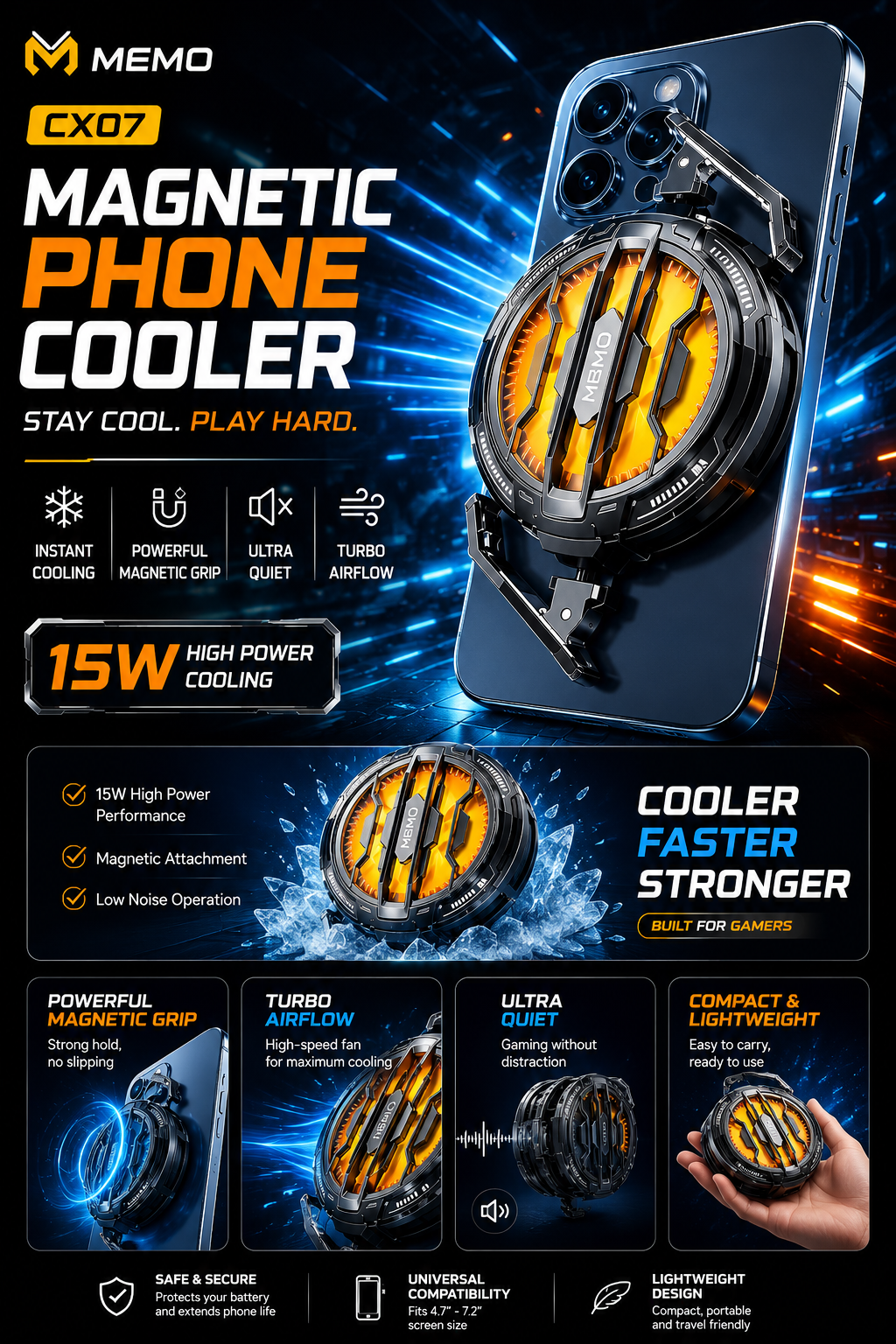 MEMO CX07 15W Magnetic Cooler Fan for Mobile Gaming