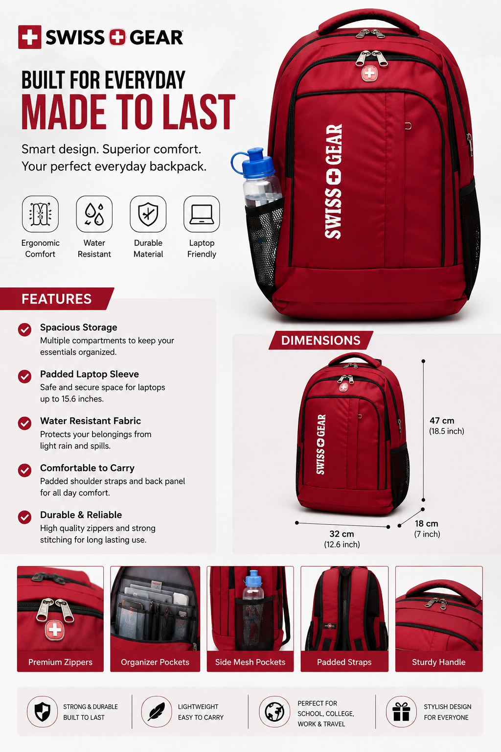 Multi-Compartment College Office Backpack