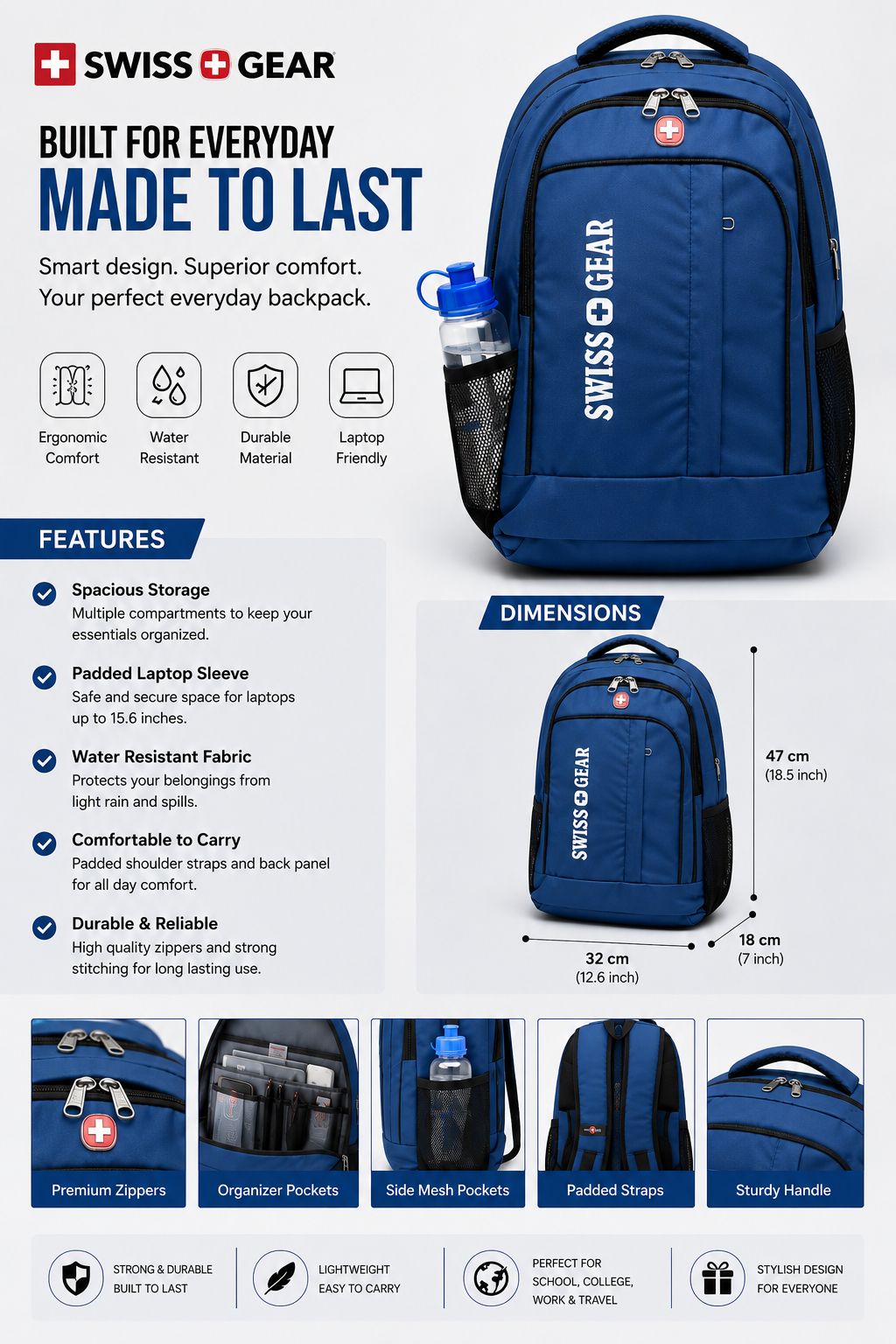 Multi-Compartment College Office Backpack