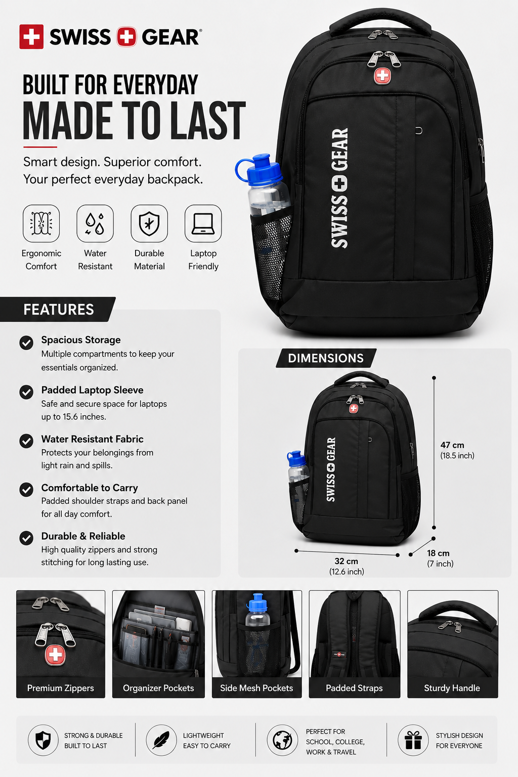 Multi-Compartment College Office Backpack